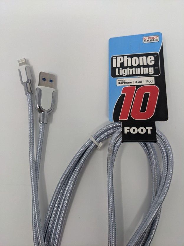 10 FOOT Fast Charger Silver USB to Lightning Cable(10FT) (12 Pack)