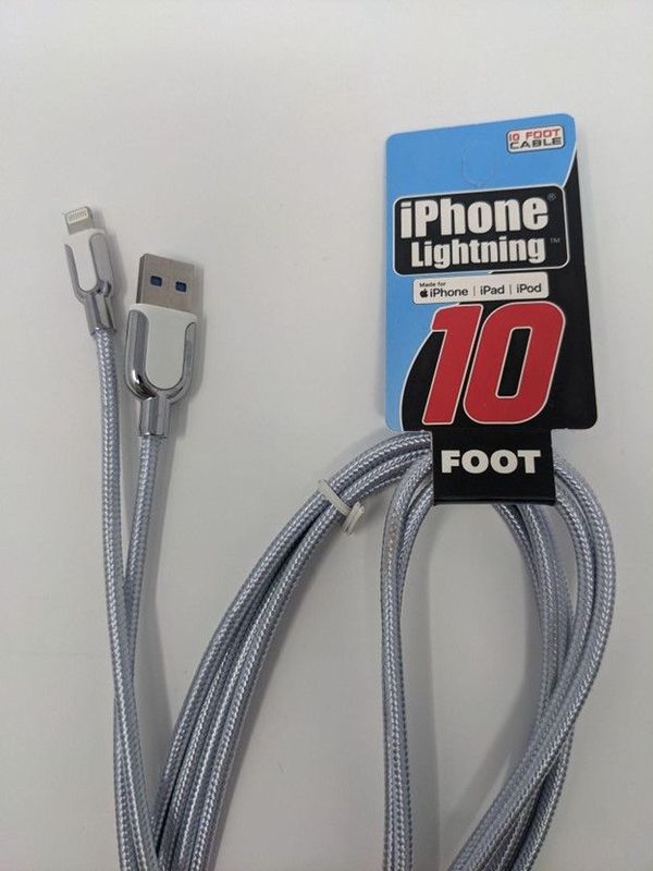10 FOOT Fast Charger Silver USB to Lightning Cable(10FT) (12 Pack)