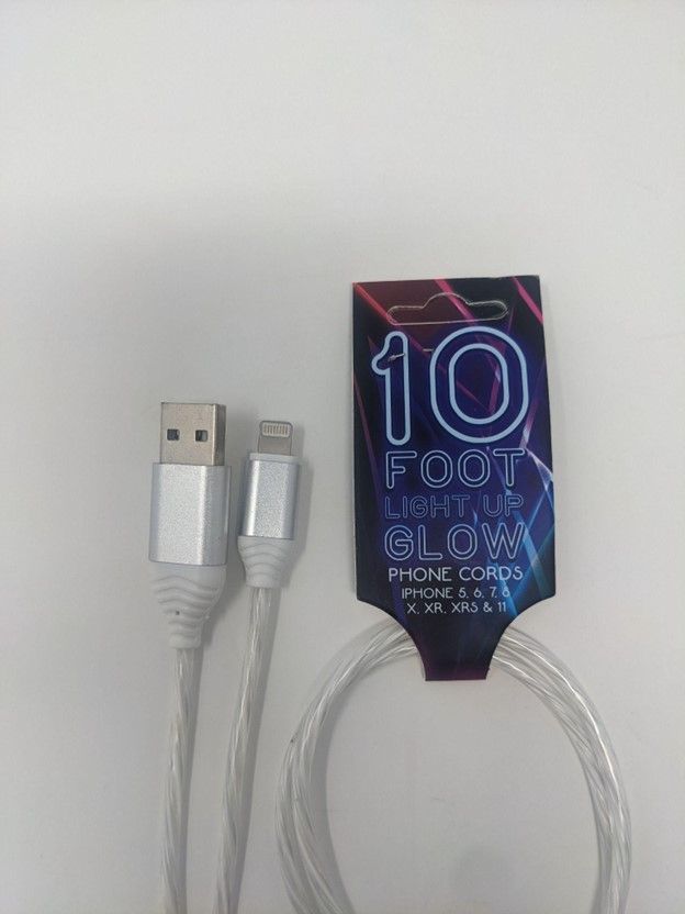 10 FOOT Light Up Glow White USB to Lightning Cable(10FT)(12 Pack)