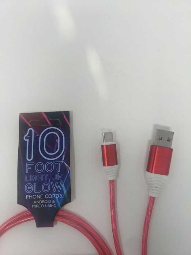 10 FOOT Light Up Glow Red USB to Type C Cable(10FT)(12 Pack)