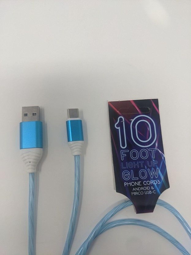 10 FOOT Light Up Glow Blue USB to Type C Cable(10FT)(12 Pack)