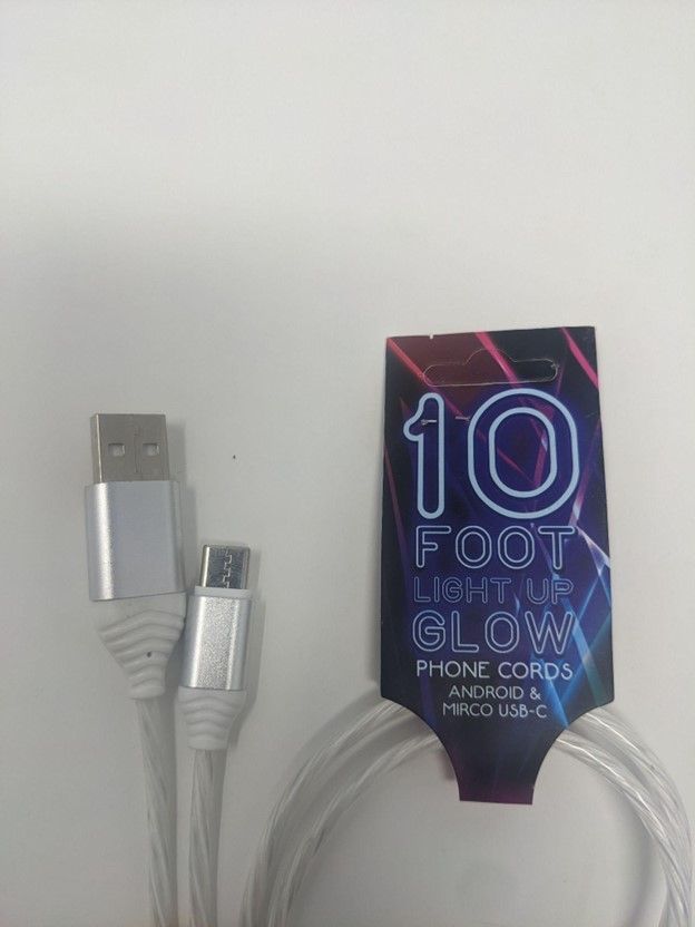 10 FOOT Light Up Glow White USB to Type C Cable(10FT)(12 Pack)