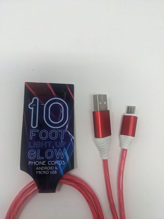 10 FOOT Light Up Glow Red USB to Micro USB Cable(10FT)(12 Pack)
