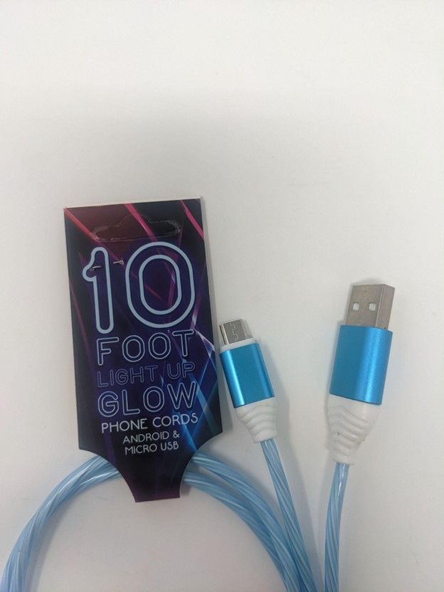 10 FOOT Light Up Glow Blue USB to Micro USB Cable(10FT) (12 Pack)