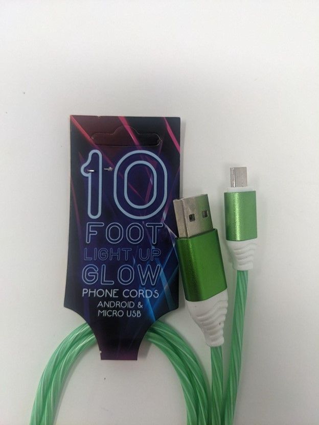 10 FOOT Light Up Glow Green USB to Micro USB Cable(10FT) (12 Pack)