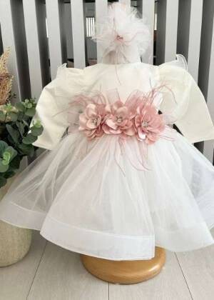 Vestido niña manga larga blanco más rosa