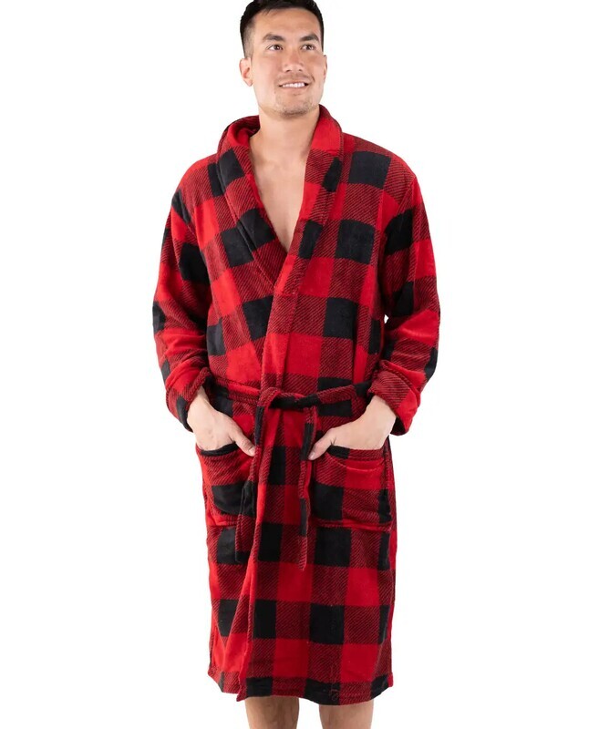 Red Plaid Men’s Bathrobe 