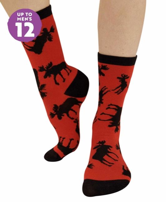 Red Classic Moose Crew Sock, Size: ONE SIZE