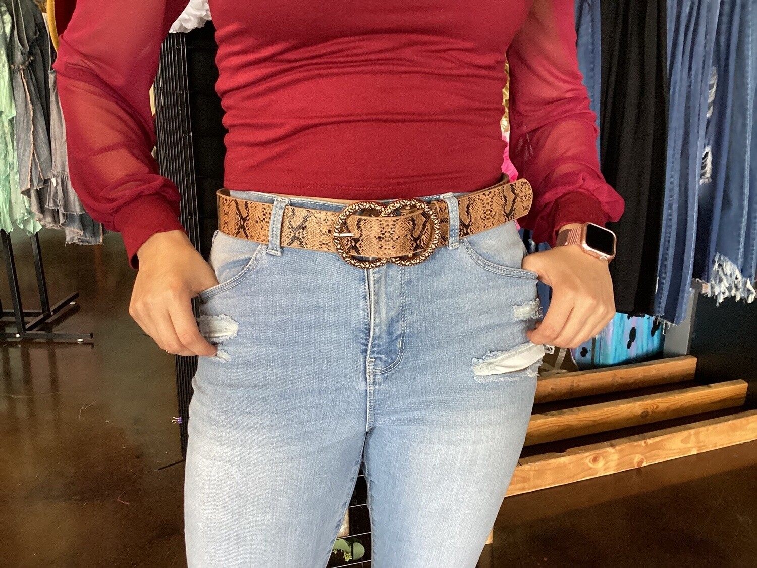 Belt Snake Rose Gold Tan