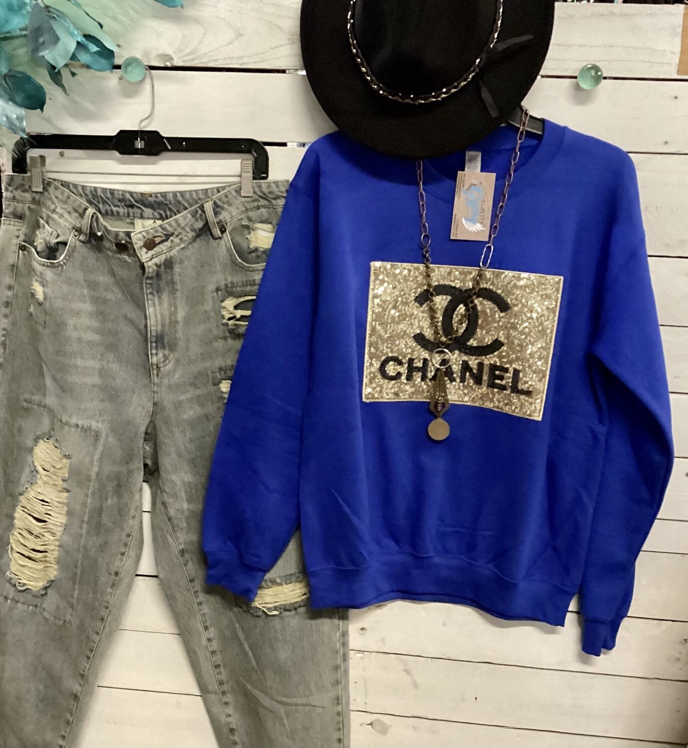 Royal Blue Sweat Shirt With Channel
