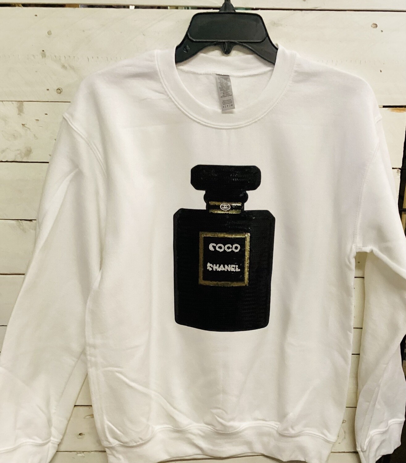 White Sweatshirt With Black Channel Bottle