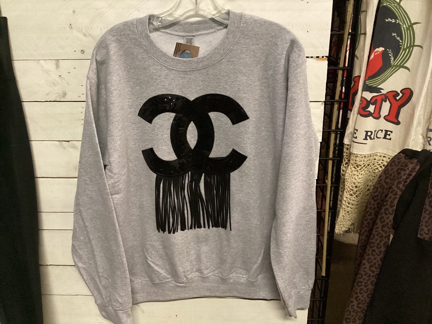 Channel Black Leather Fring Sweatshirt