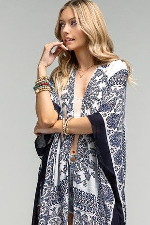Paisley And Damask Print Kimono (125u9028)