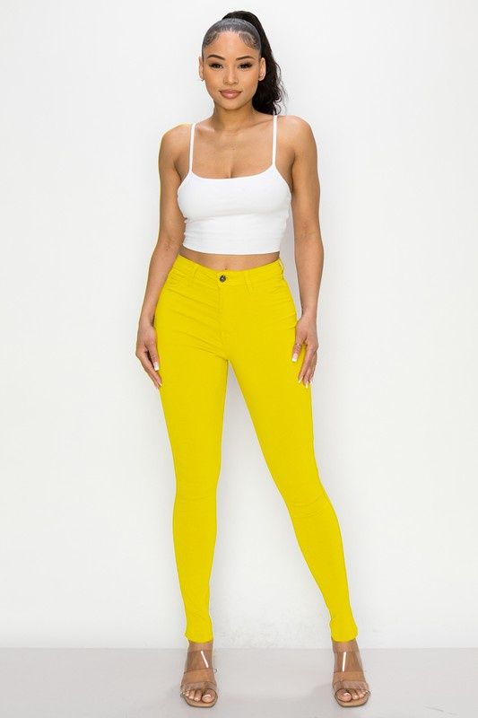 High Waisted Yellow Stretch Jeans