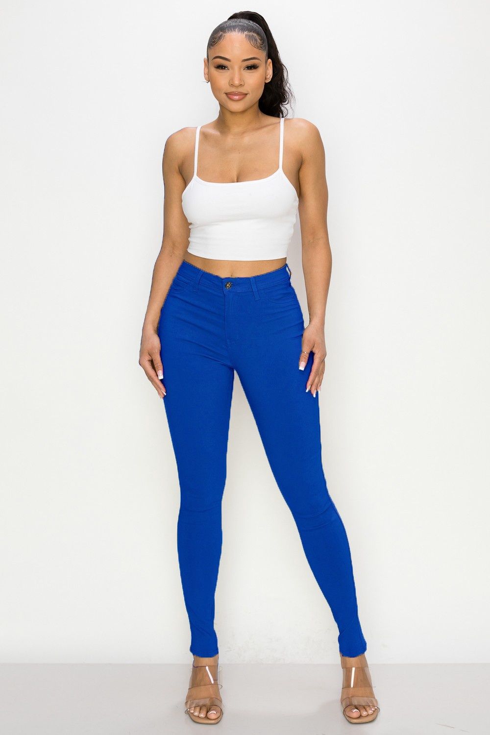 High Waisted Colored Super Stretch Skinny Jeans Royal Blue