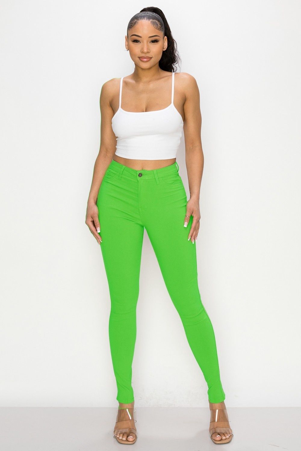 High Waisted Colored Super Stretch Skinny Apple Green