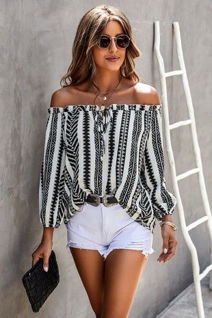 Strip Color Block Off Shoulder Blouse