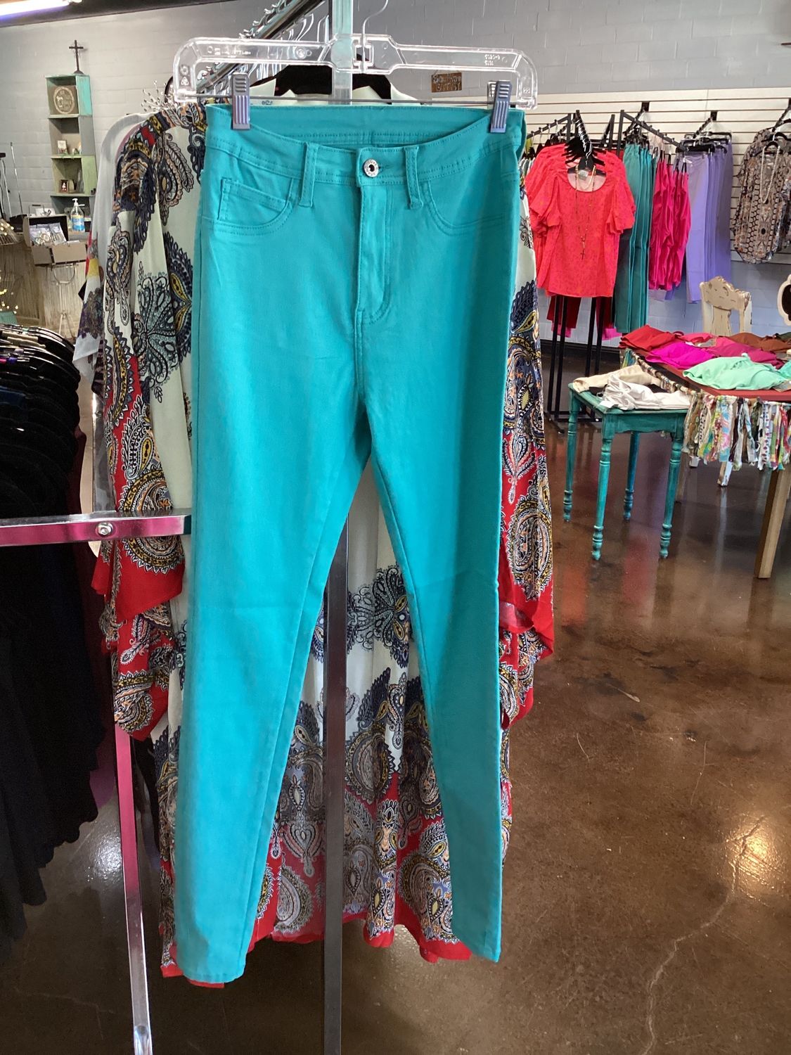 High Waised Colored Super-Stretch Skinny Turquoise