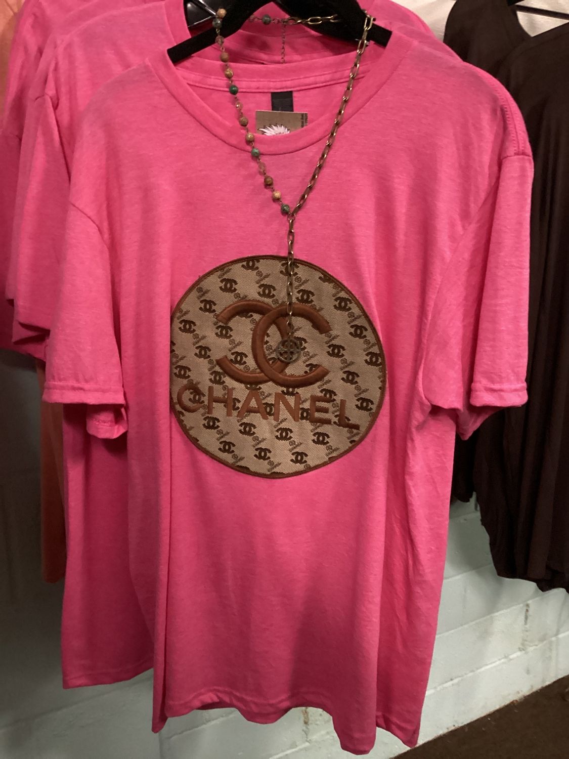 Pink Soft Tee With Channel Patch Work