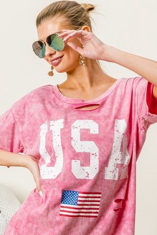 Laser Cut Mineral Washed American Flag Top