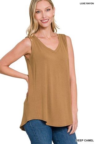 Luxe Rayan Sleevless V-Neck Hi-Low Hem Top