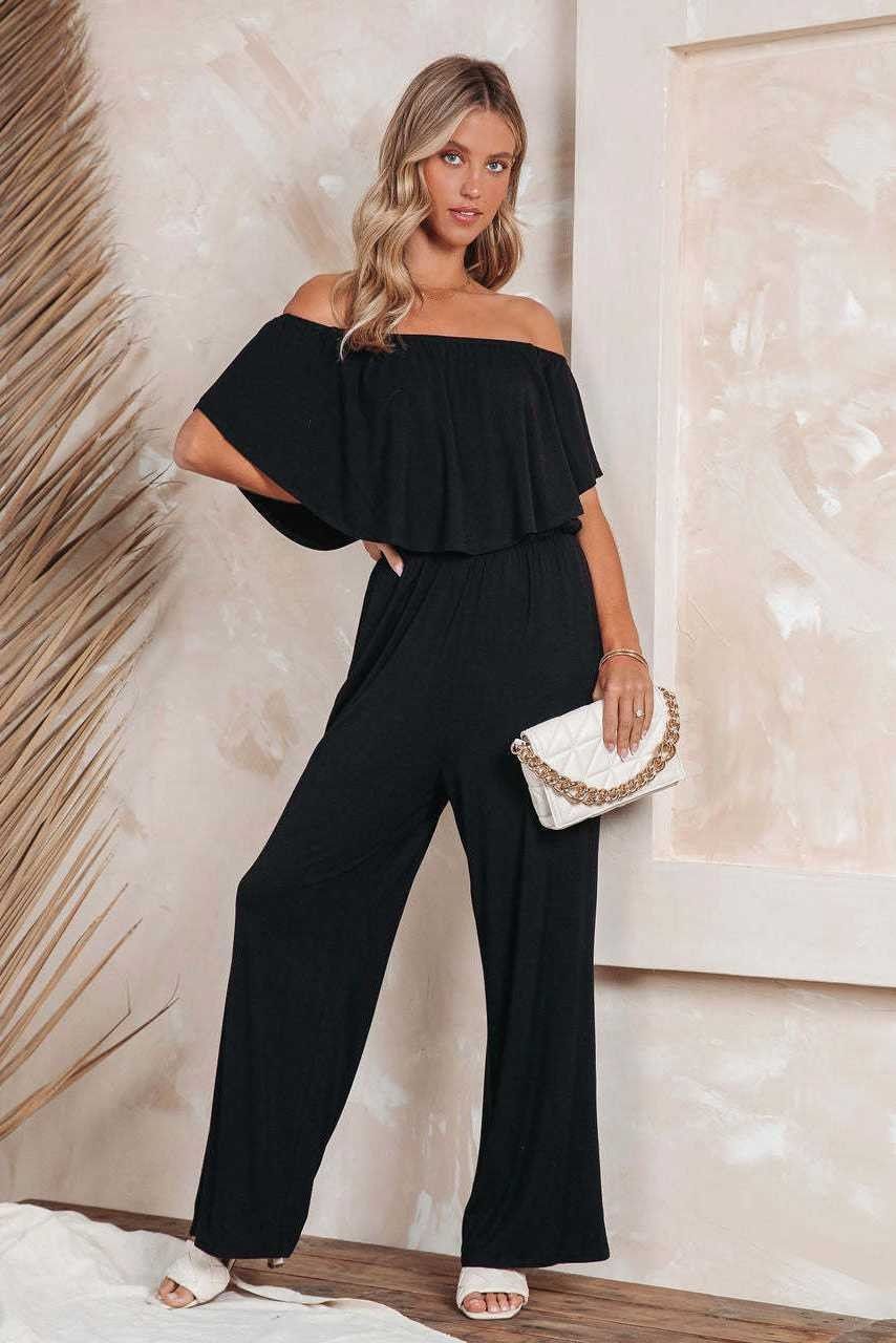Off Shoulder Wide Leg Jumpsuit