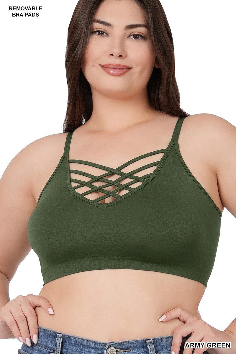 Plus Front V Lattice Bralette Army Green