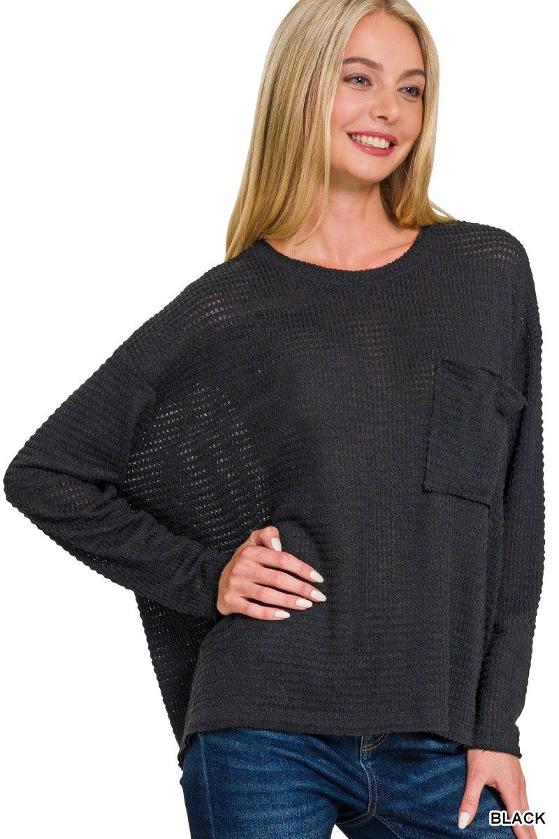 Drop Shoulder Boat Neck Jacquard Sweater Black