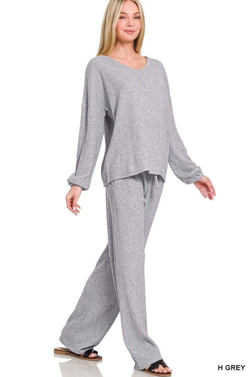 Long Sleeve Hacci Set Heather Grey