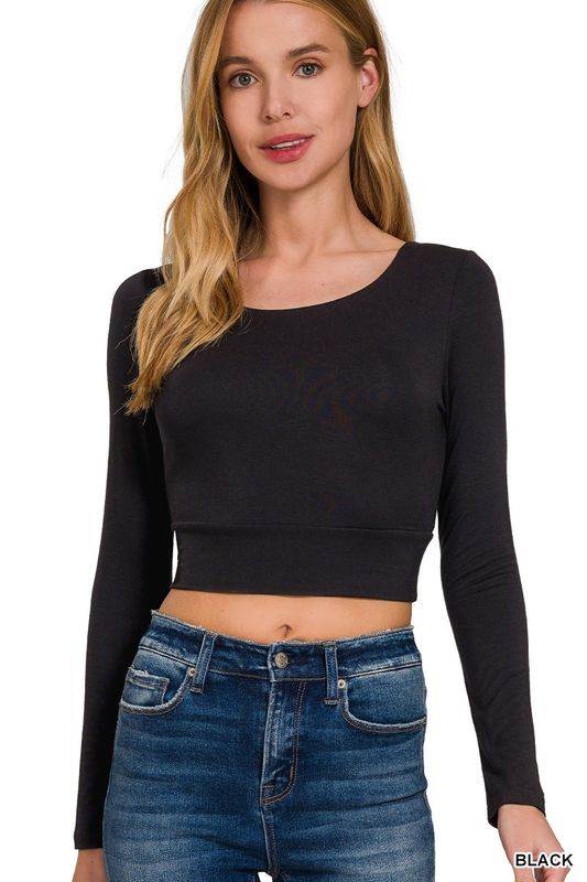 Double Layered Long Sleeve Cropped Top