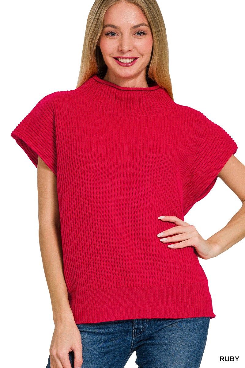 Power Shoulder Mock Neck Sweater
