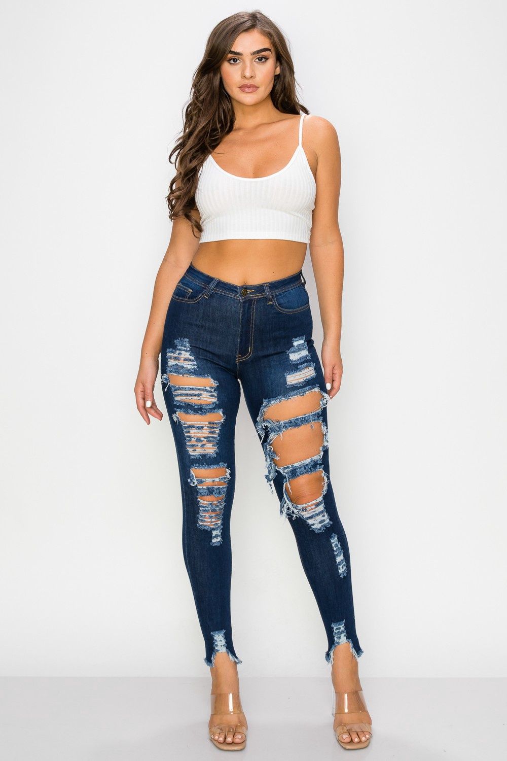 High Waisted Distressed Skinny Jeans