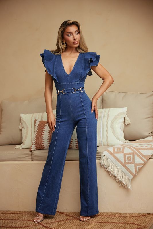 Washed Denim Stretch Fashio Jumpsuit