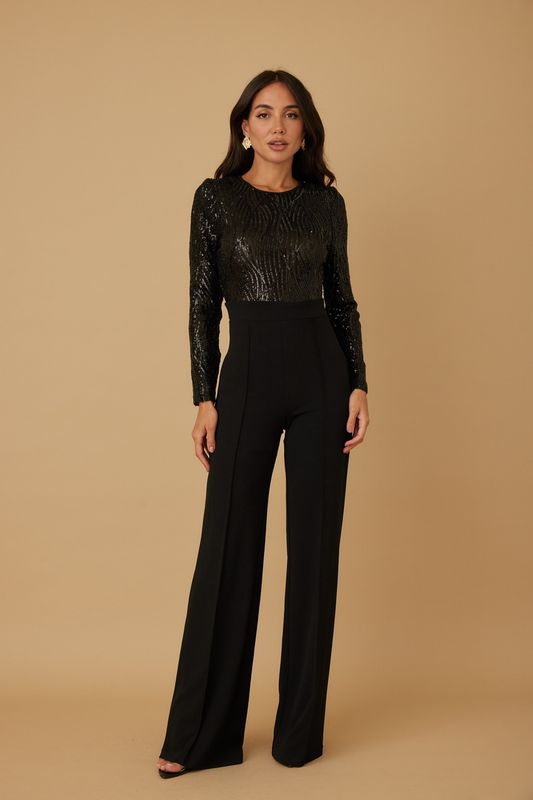 Round Neck Wavy Sequin Jumpsuit