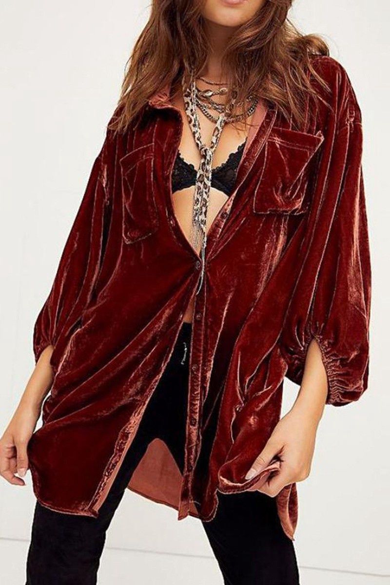 Oversized Button Up Velvet Top