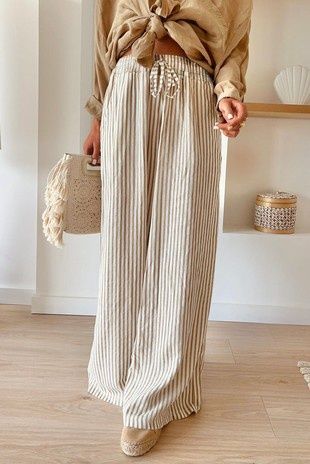 Stripe Wide Leg Drawstring Pant