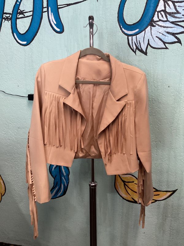 Fringe Trim Open Front Jacket