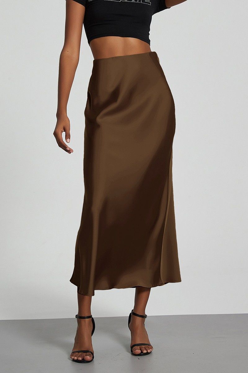 Satin Elastic High Waisted Maxi Skirt