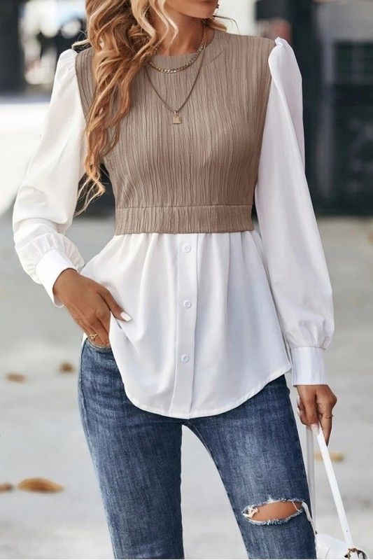 Splicing Temperament Long Sleeve Shirt