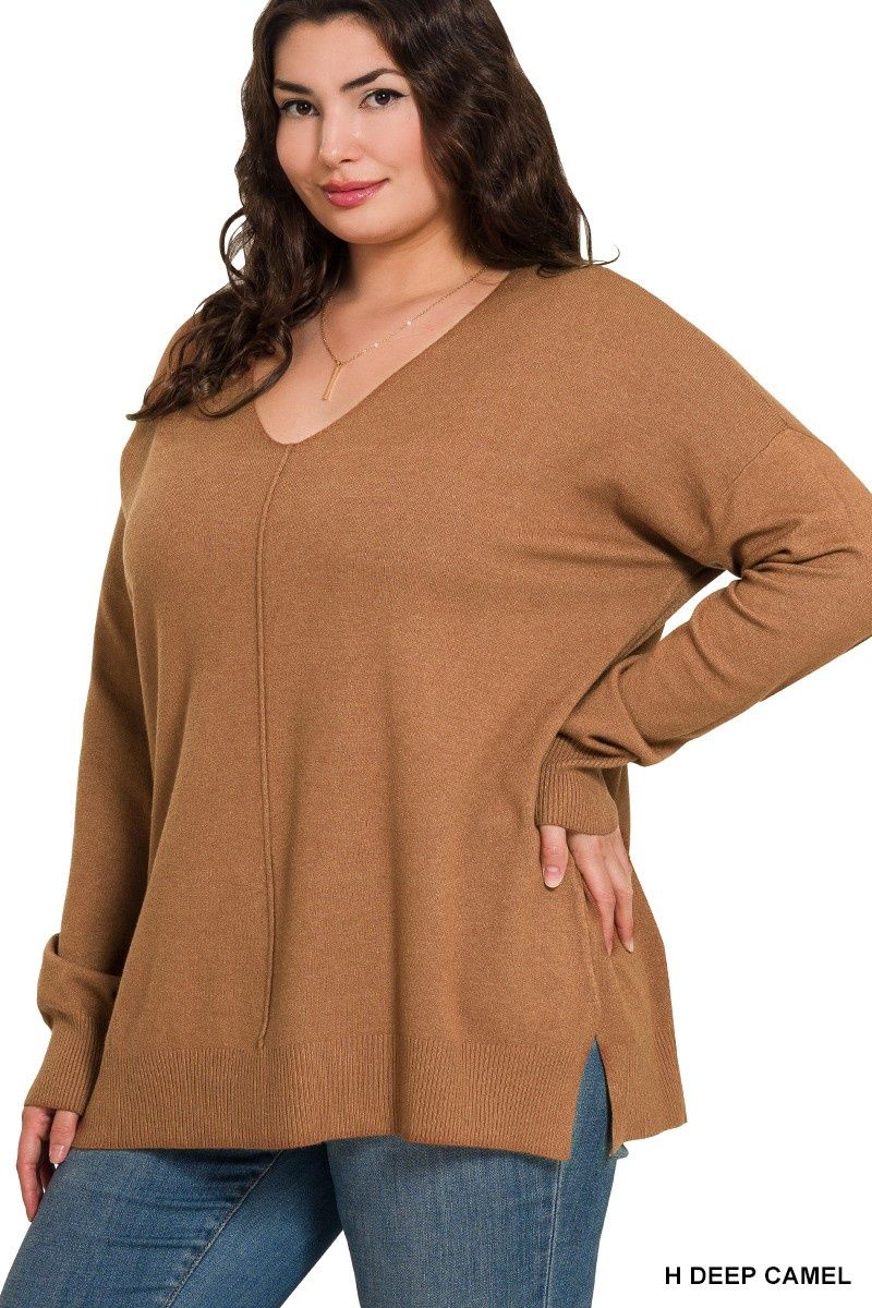 Deep Camel Front Seam Sweater