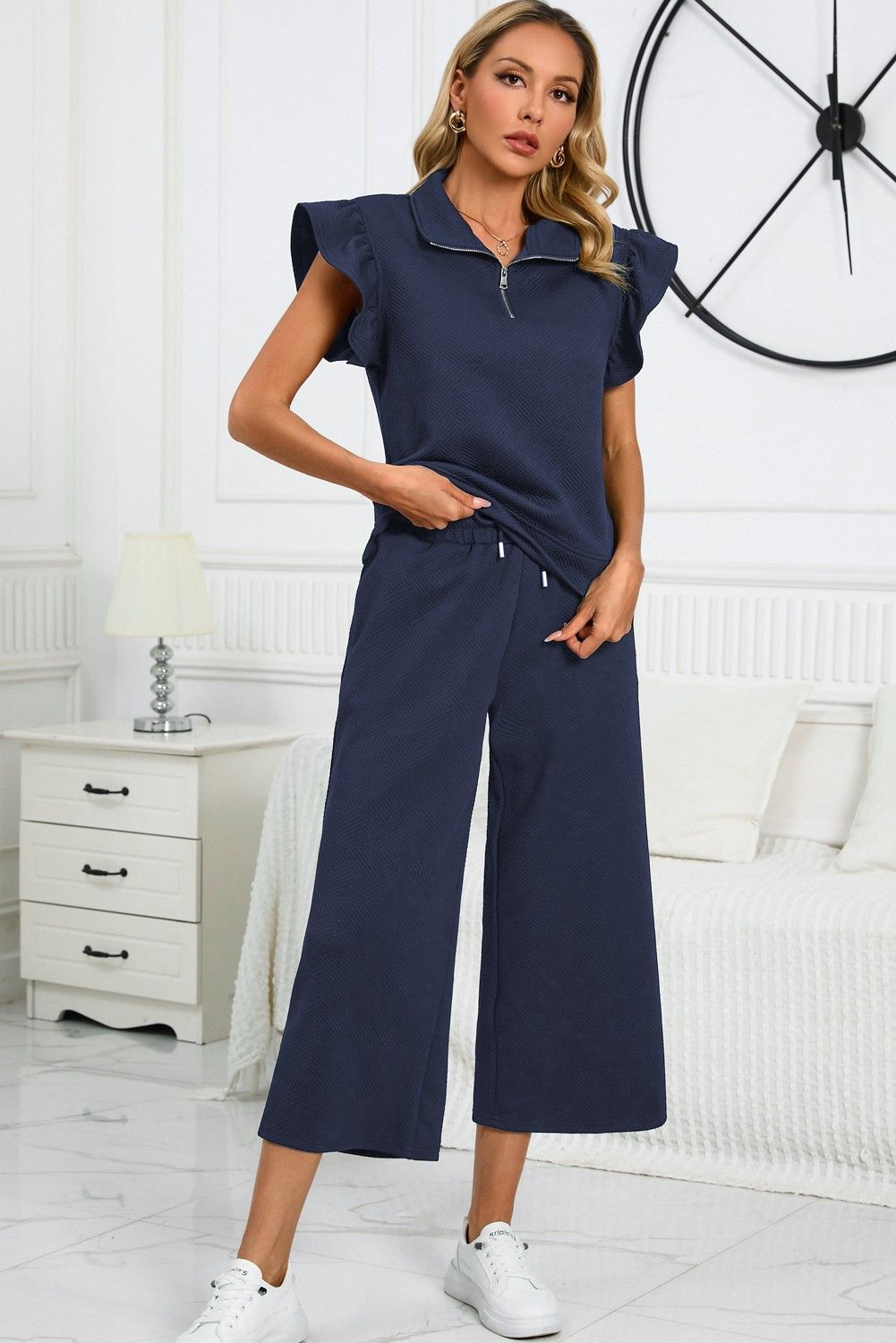 Navy Flutter Top And Pant Set