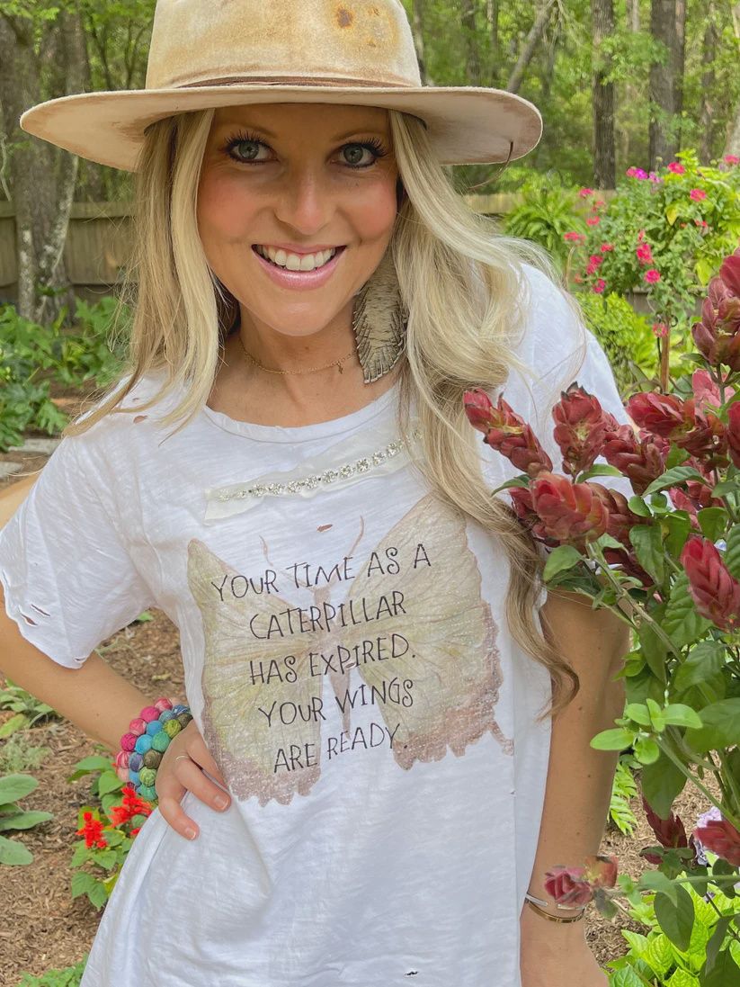 Caterpillar White Tee With Jewels