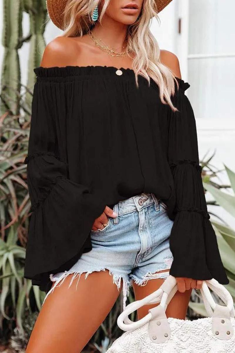 Frill Hem Off Shoulder Bell Sleeve Top