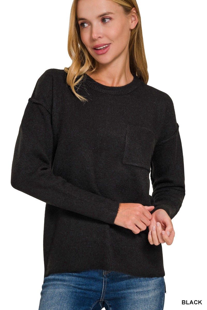 Melamge Hi-Low Hem Round Neck Sweater