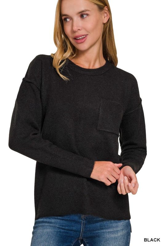 Melamge Hi-Low Hem Round Neck Sweater