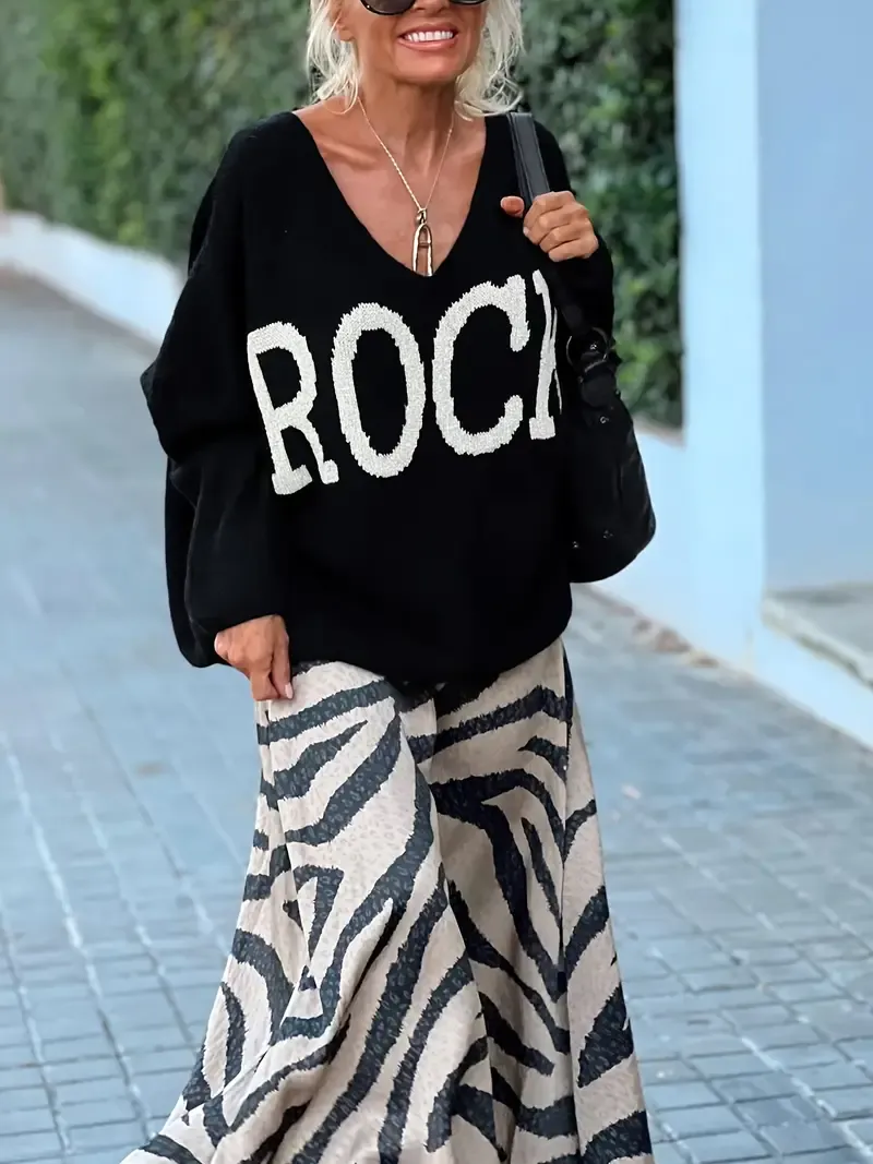 Black Sweater With White Block Letters
