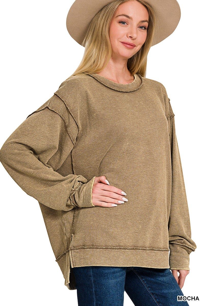 Washed Terry Exposed Seam Sweatshirt Mocha