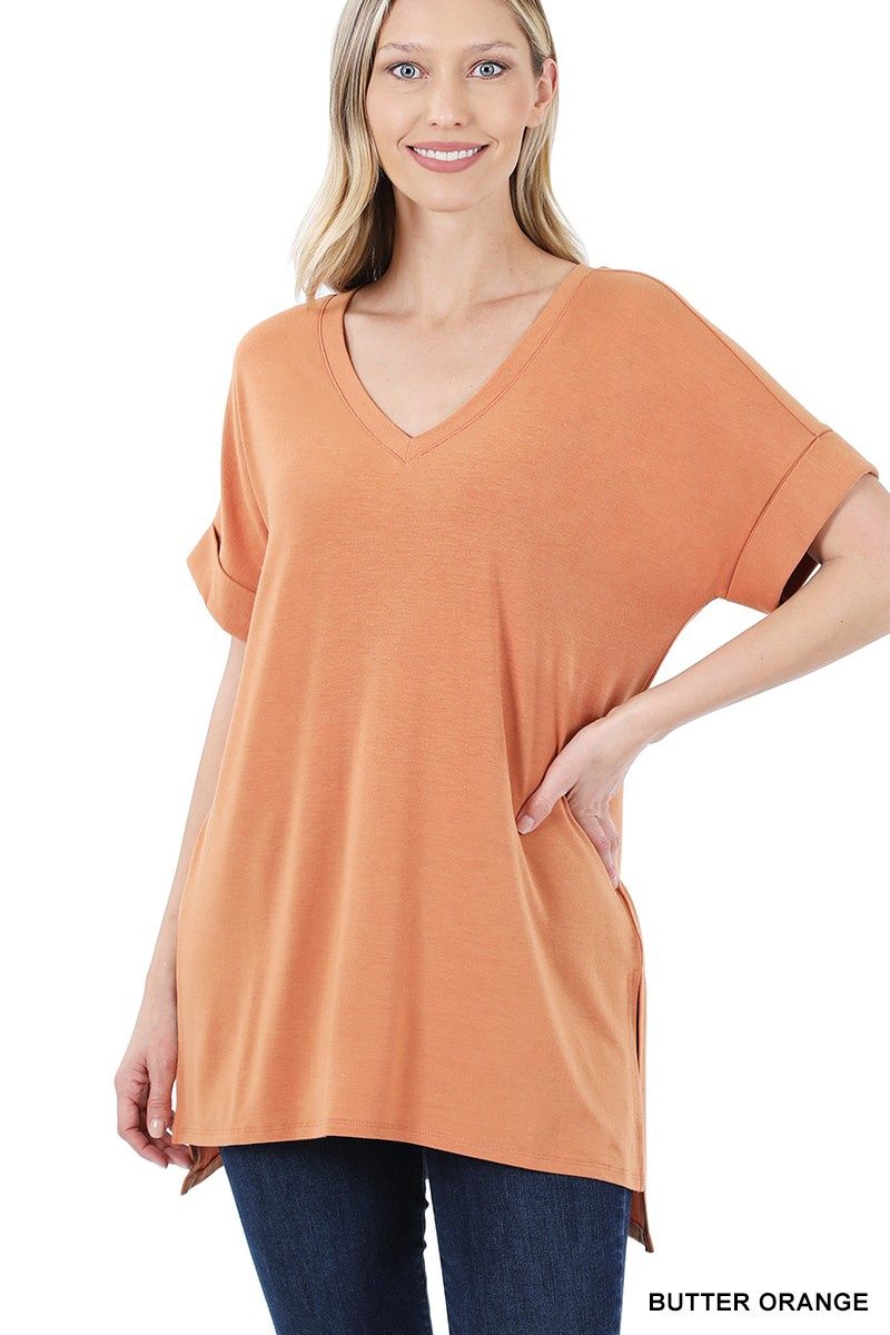Brick Clay Boyfriend Tee With Cuff Sleeve