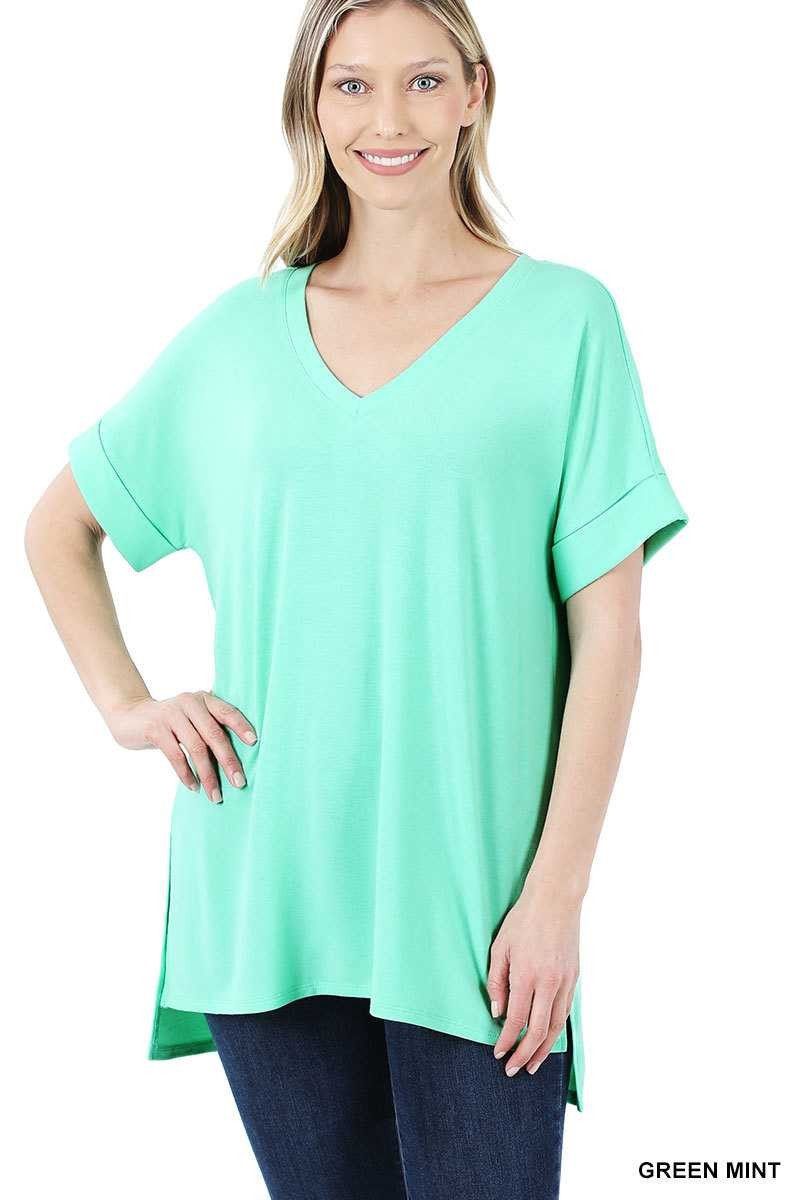 Mint boyfriend Tee With Cuff Sleeve
