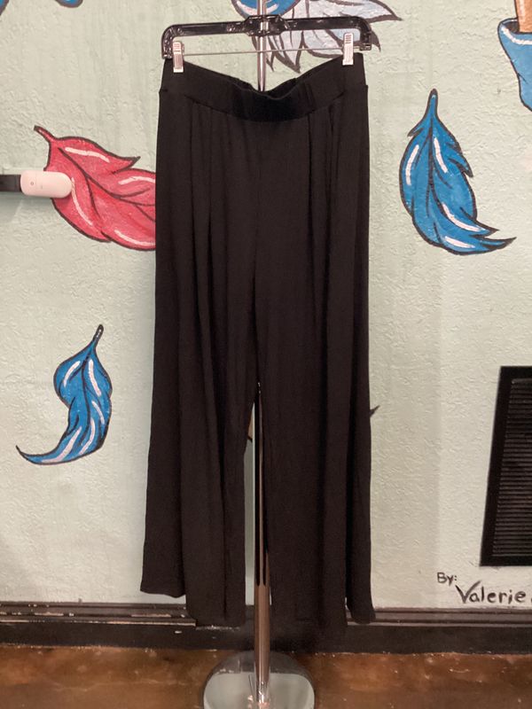 Wide Leg Black Ribbed Pants